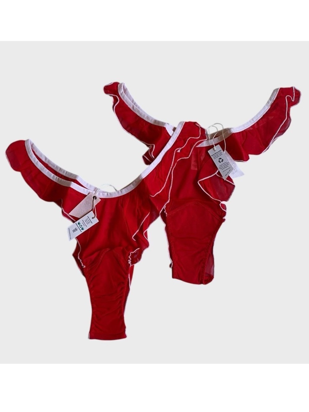 NWT Free People "Set of Two" We Are HAH Fly Girl Mesh Panty Size XL Blood Orange